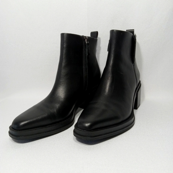 FRANCO SARTO Womens Dalden Black Leather Chunky Heel Ankle Boot Size 9.5 - Picture 5 of 12